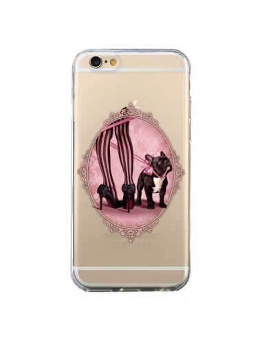 Coque iPhone 6 et 6S Lady Jambes Chien Bulldog Dog Rose Pois Noir Transparente - Maryline Cazenave