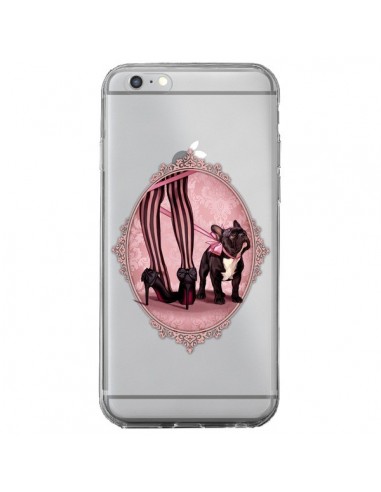 Coque iPhone 6 Plus et 6S Plus Lady Jambes Chien Bulldog Dog Rose Pois Noir Transparente - Maryline Cazenave