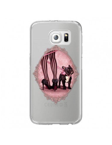 Coque Lady Jambes Chien Bulldog Dog Rose Pois Noir Transparente pour Samsung Galaxy S6 Edge - Maryline Cazenave