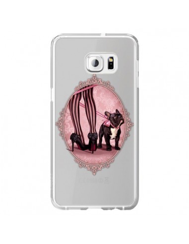 Coque Lady Jambes Chien Bulldog Dog Rose Pois Noir Transparente pour Samsung Galaxy S6 Edge Plus - Maryline Cazenave