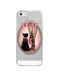 Coque iPhone 5/5S et SE Lady Chat Noeud Papillon Pois...