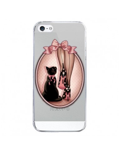 Coque iPhone 5/5S et SE Lady Chat Noeud Papillon Pois Chaussures Transparente - Maryline Cazenave