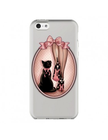 Coque iPhone 5C Lady Chat Noeud Papillon Pois Chaussures Transparente - Maryline Cazenave
