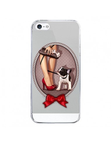 Coque iPhone 5/5S et SE Lady Jambes Chien Bulldog Dog Pois Noeud Papillon Transparente - Maryline Cazenave