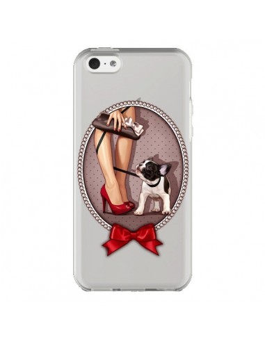 Coque iPhone 5C Lady Jambes Chien Bulldog Dog Pois Noeud Papillon Transparente - Maryline Cazenave