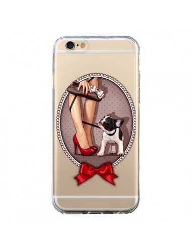 Coque iPhone 6 et 6S Lady Jambes Chien Bulldog Dog Pois Noeud Papillon Transparente - Maryline Cazenave