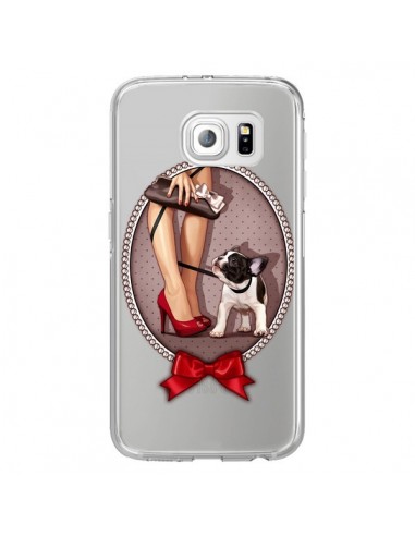 Coque Lady Jambes Chien Bulldog Dog Pois Noeud Papillon Transparente pour Samsung Galaxy S6 Edge - Maryline Cazenave