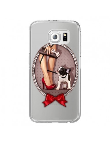 Coque Lady Jambes Chien Bulldog Dog Pois Noeud Papillon Transparente pour Samsung Galaxy S6 Edge - Maryline Cazenave