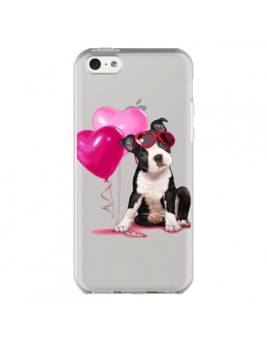 Coque iPhone 5C Chien Dog Ballon Lunettes Coeur Rose Transparente - Maryline Cazenave