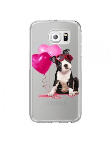 Coque Chien Dog Ballon Lunettes Coeur Rose Transparente pour Samsung Galaxy S6 Edge - Maryline Cazenave