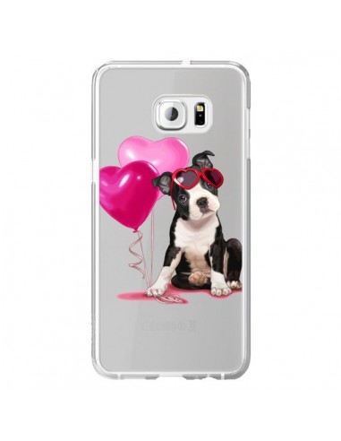 Coque Chien Dog Ballon Lunettes Coeur Rose Transparente pour Samsung Galaxy S6 Edge Plus - Maryline Cazenave