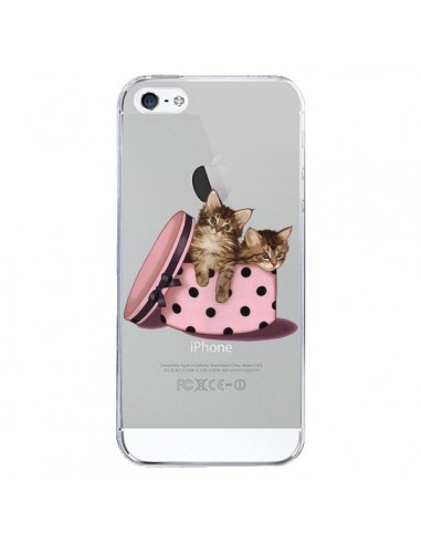 Coque iPhone 5/5S et SE Chaton Chat Kitten Boite Pois Transparente - Maryline Cazenave