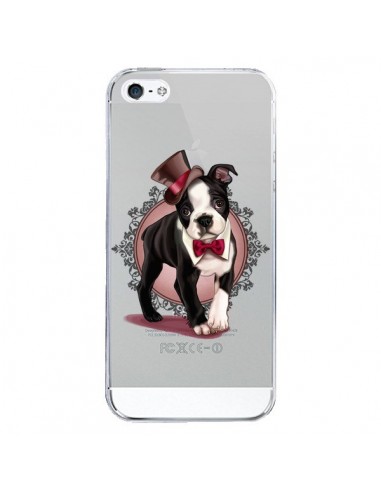Coque iPhone 5/5S et SE Chien Bulldog Dog Gentleman Noeud Papillon Chapeau Transparente - Maryline Cazenave