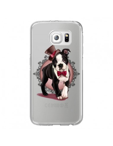 Coque Chien Bulldog Dog Gentleman Noeud Papillon Chapeau Transparente pour Samsung Galaxy S6 Edge - Maryline Cazenave