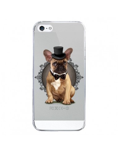 Coque iPhone 5/5S et SE Chien Bulldog Noeud Papillon Chapeau Transparente - Maryline Cazenave