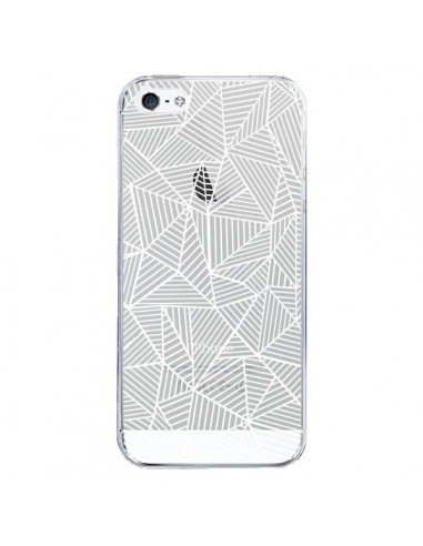 Coque iPhone 5/5S et SE Lignes Grilles Triangles Full Grid Abstract Blanc Transparente - Project M