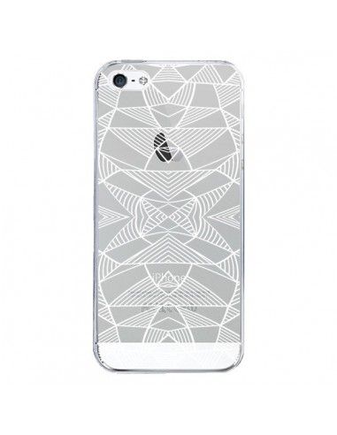 Coque iPhone 5/5S et SE Lignes Miroir Grilles Triangles Grid Abstract Blanc Transparente - Project M