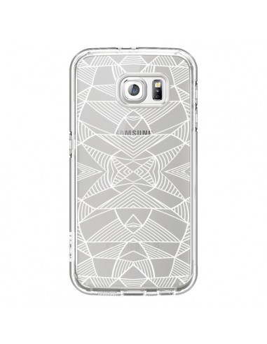 Coque Lignes Miroir Grilles Triangles Grid Abstract Blanc Transparente pour Samsung Galaxy S6 - Project M