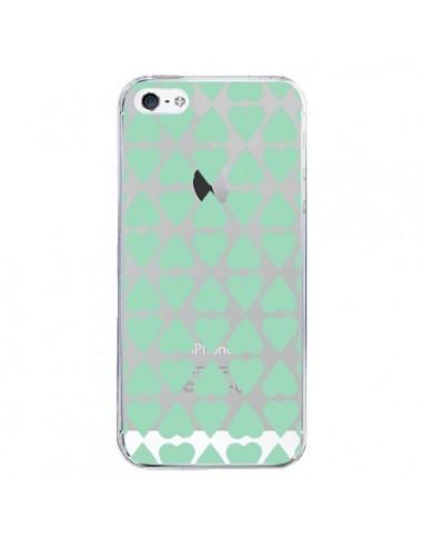 Coque iPhone 5/5S et SE Coeurs Heart Mint Bleu Vert Transparente - Project M