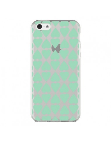 Coque iPhone 5C Coeurs Heart Mint Bleu Vert Transparente - Project M