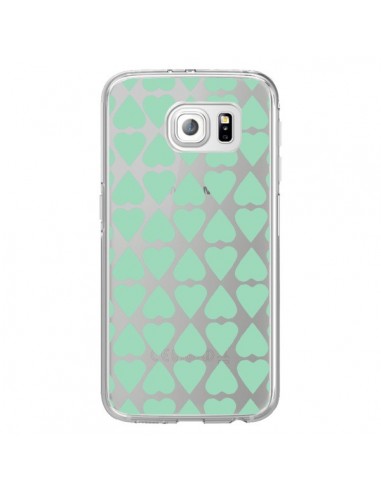 Coque Coeurs Heart Mint Bleu Vert Transparente pour Samsung Galaxy S6 Edge - Project M