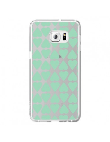 Coque Coeurs Heart Mint Bleu Vert Transparente pour Samsung Galaxy S6 Edge Plus - Project M