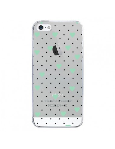 Coque iPhone 5/5S et SE Point Coeur Mint Bleu Vert Pin Point Heart Transparente - Project M