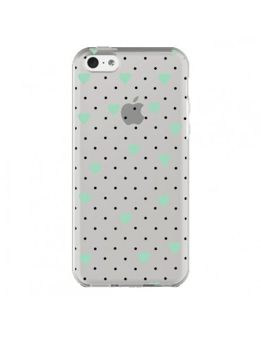 Coque iPhone 5C Point Coeur Mint Bleu Vert Pin Point Heart Transparente - Project M