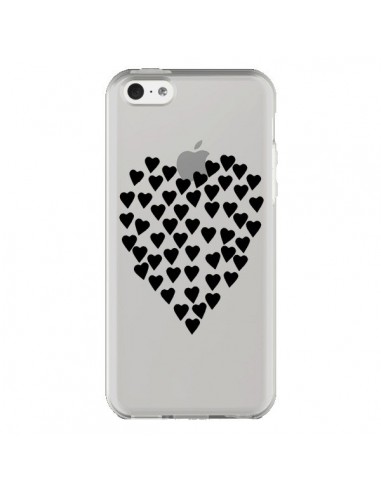 Coque iPhone 5C Coeurs Heart Love Noir Transparente - Project M