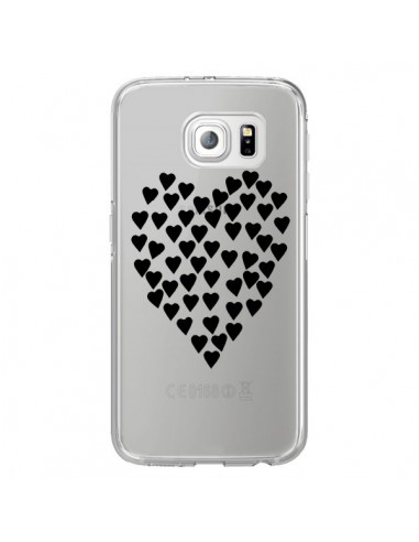 Coque Coeurs Heart Love Noir Transparente pour Samsung Galaxy S6 Edge - Project M