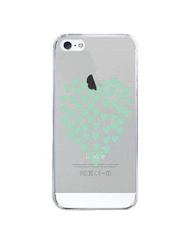 Coque iPhone 5/5S et SE Coeurs Heart Love Mint Bleu Vert Transparente - Project M