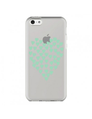 Coque iPhone 5C Coeurs Heart Love Mint Bleu Vert Transparente - Project M