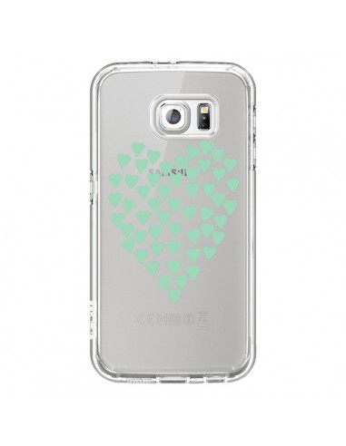 Coque Coeurs Heart Love Mint Bleu Vert Transparente pour Samsung Galaxy S6 - Project M