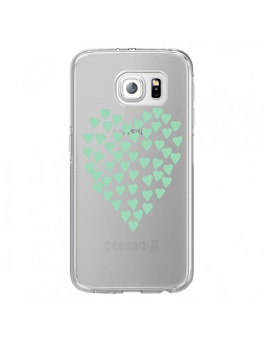Coque Coeurs Heart Love Mint Bleu Vert Transparente pour Samsung Galaxy S6 Edge - Project M