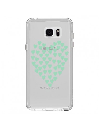 Coque Coeurs Heart Love Mint Bleu Vert Transparente pour Samsung Galaxy Note 5 - Project M