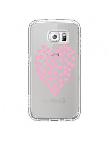Coque Coeurs Heart Love Rose Pink Transparente pour Samsung Galaxy S6 - Project M