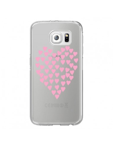 Coque Coeurs Heart Love Rose Pink Transparente pour Samsung Galaxy S6 Edge - Project M
