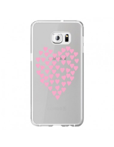 Coque Coeurs Heart Love Rose Pink Transparente pour Samsung Galaxy S6 Edge Plus - Project M
