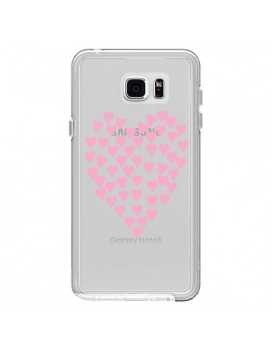 Coque Coeurs Heart Love Rose Pink Transparente pour Samsung Galaxy Note 5 - Project M