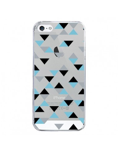Coque iPhone 5/5S et SE Triangles Ice Blue Bleu Noir Transparente - Project M