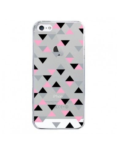 Coque iPhone 5/5S et SE Triangles Pink Rose Noir Transparente - Project M