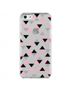 Coque iPhone 5C Triangles Pink Rose Noir Transparente -...