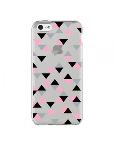 Coque iPhone 5C Triangles Pink Rose Noir Transparente - Project M