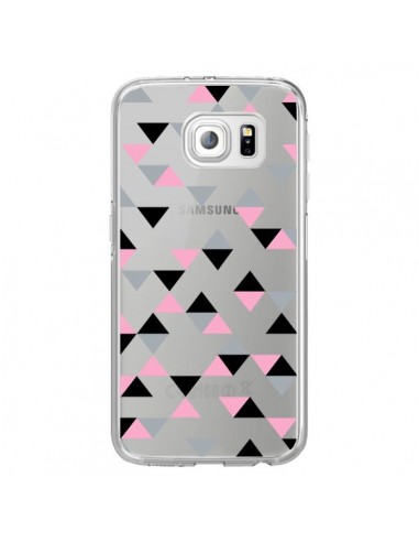 Coque Triangles Pink Rose Noir Transparente pour Samsung Galaxy S6 Edge - Project M