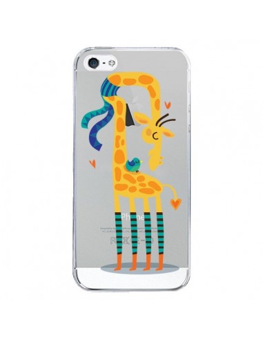 Coque iPhone 5/5S et SE L'oiseau et la Girafe Amour Love Transparente - Maria Jose Da Luz