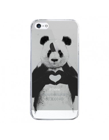 Coque iPhone 5/5S et SE Panda All You Need Is Love Transparente - Balazs Solti