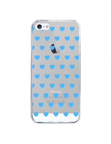 Coque iPhone 5/5S et SE Coeur Heart Love Amour Bleu Transparente - Laetitia