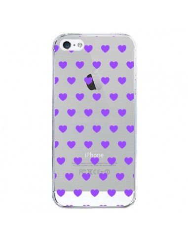 Coque iPhone 5/5S et SE Coeur Heart Love Amour Violet Transparente - Laetitia