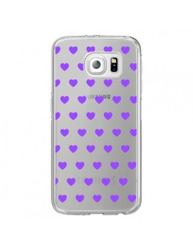 Coque Coeur Heart Love Amour Violet Transparente pour Samsung Galaxy S6 Edge - Laetitia