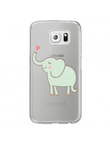 Coque Elephant Elefant Animal Coeur Love  Transparente pour Samsung Galaxy S6 Edge - Petit Griffin